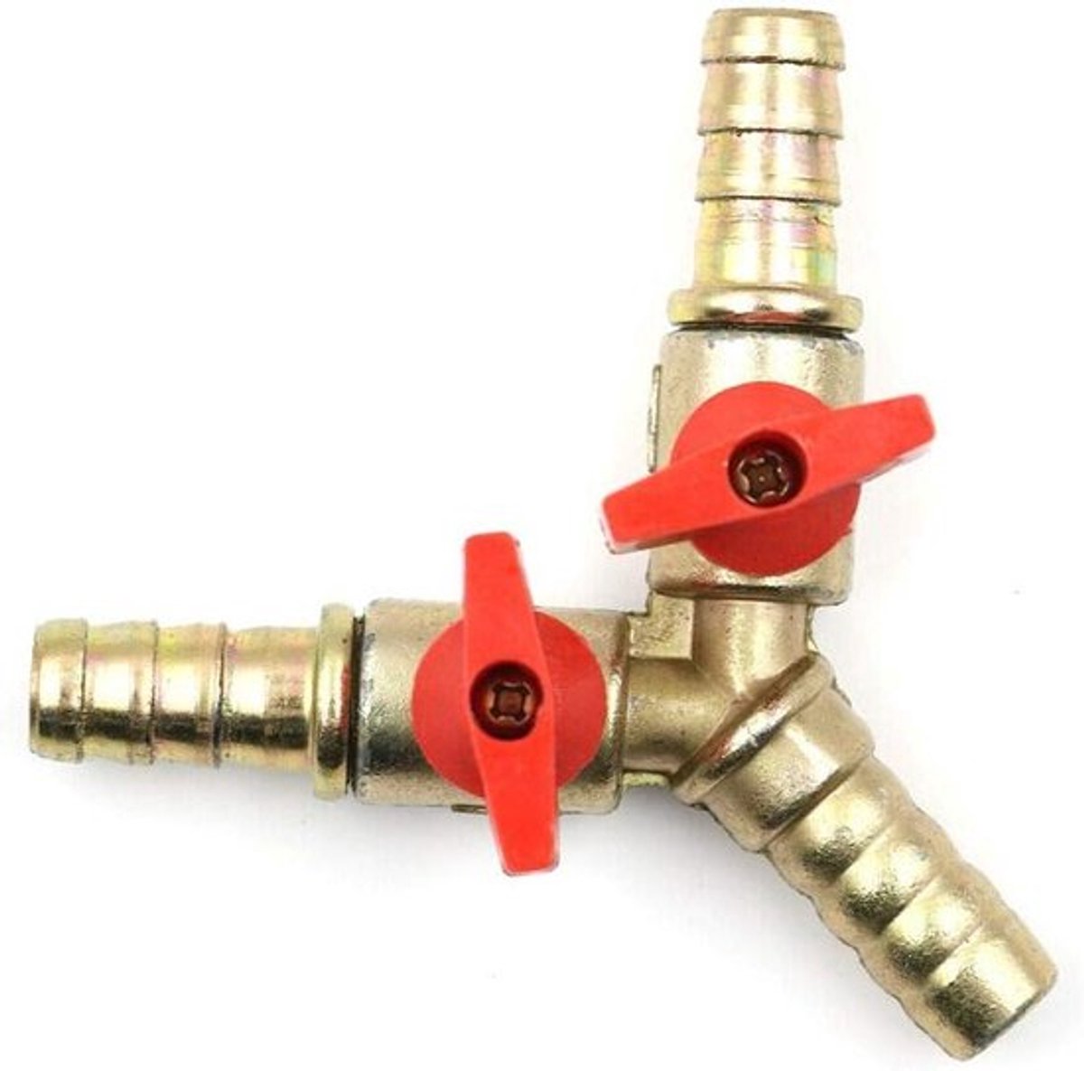 Kogelkraan 8 mm Y-kogelkraan 3-weg messing met ribbelbuisaansluiting voor water, gas en olie.