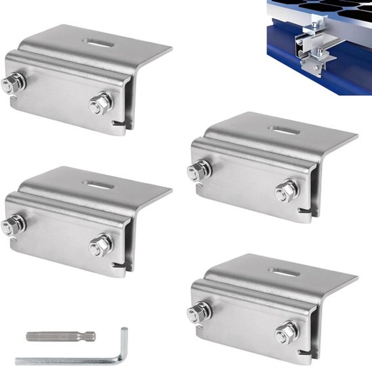 Set van 4 RVS Beugels voor Dakkapel - Vouwbare Klemmen voor Zonnepanelen - Stabiele Montagebeugels voor Metaal en Dakbedekking 110 x 50 x 50 mm