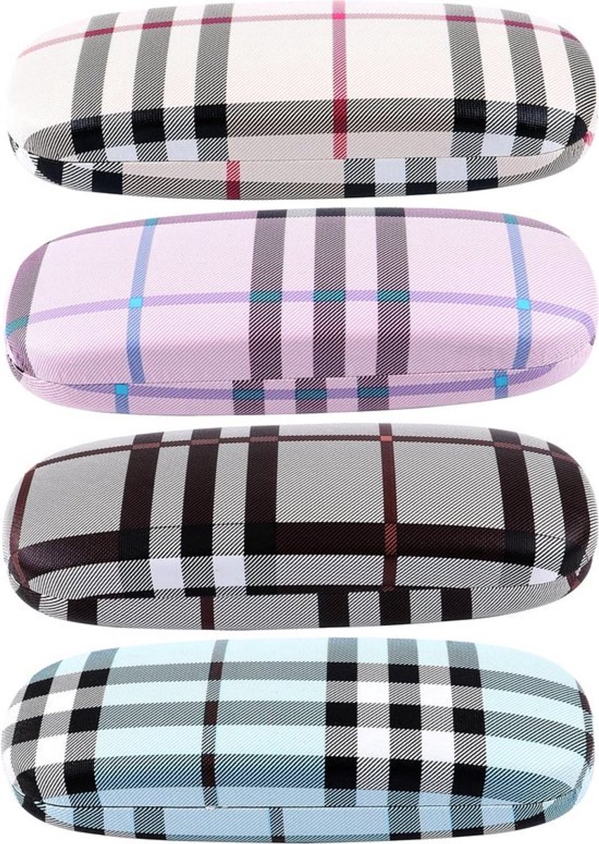 Brillenkoker hard shell voor dames en heren - modieuze hoes met reinigingsdoekje. Beschermt bril - zwart, blauw - 4 stuks.