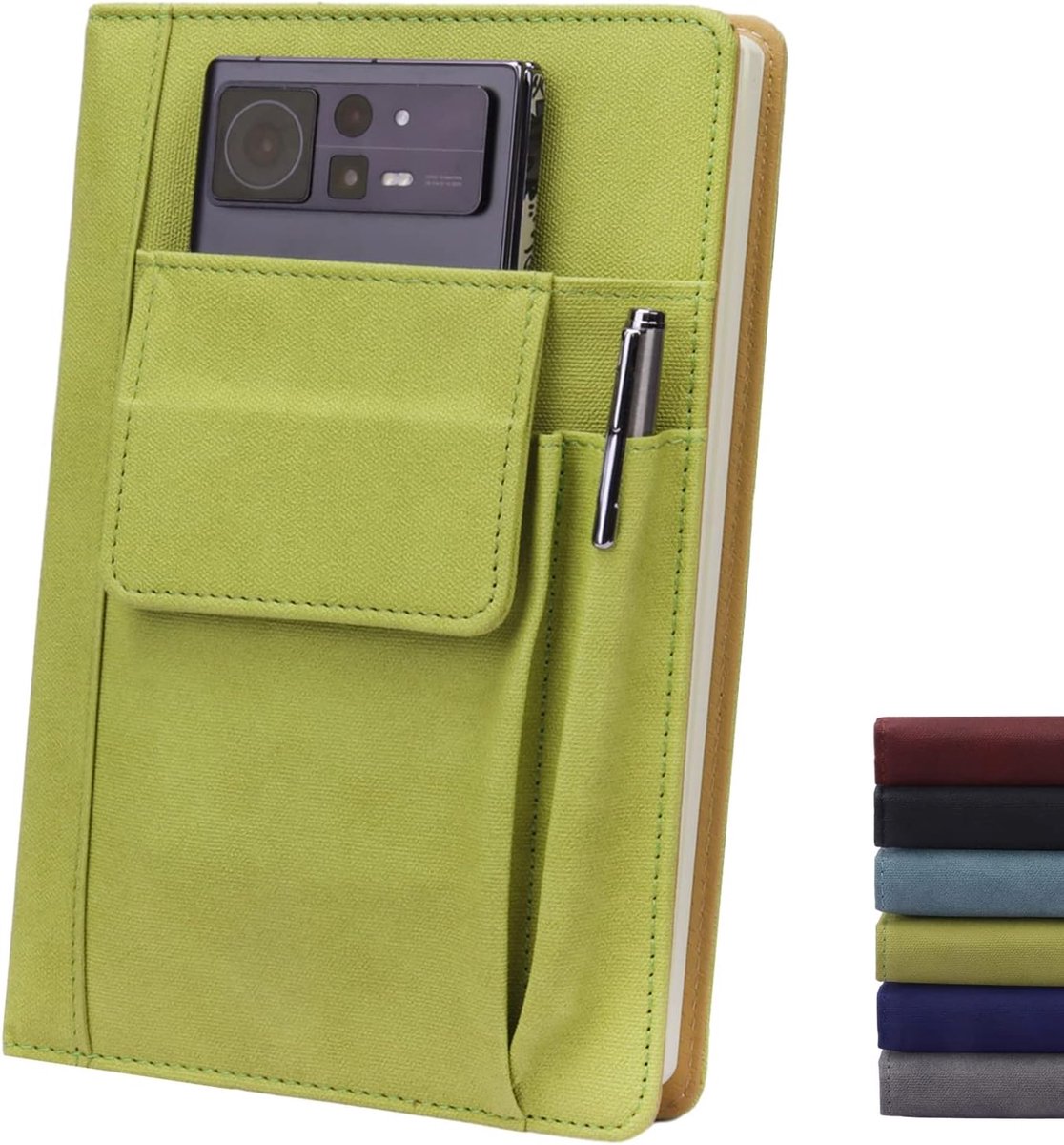 Recycled Notitieboek - Notitieboek A5 - Journal Notebook – Luxe navulbaar Dagboek - Hardcover Vegan Leer - telefoonboek - en opbergzak, zakelijk notitieboek voor mannen en vrouwen – pen niet inbegrepen -21.7×14.7 cm