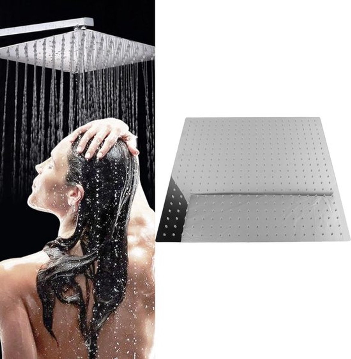 Grote Ronde Douchekop van RVS met Regen Effect, Chroom Afwerking, 50 x 50 cm voor Luxe Douche-ervaring