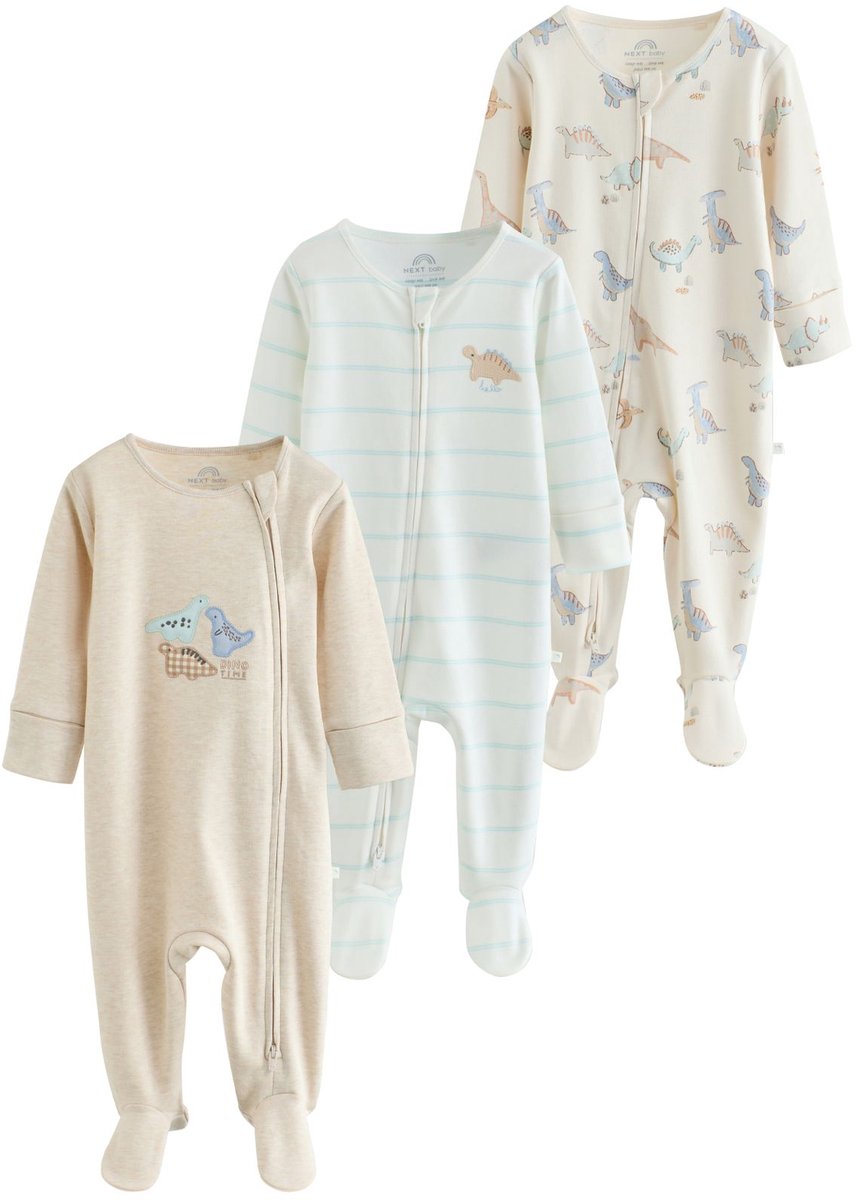 Next - Jongens - Set van 3 babypyjama's met tweewegritssluiting - Crème