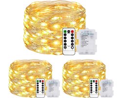 litogo Pack of 3 Battery Operated 5 m 50 LED Fairy Lights with Timer and Remote Control 8 Modes Waterproof Warm White - ShopVlot