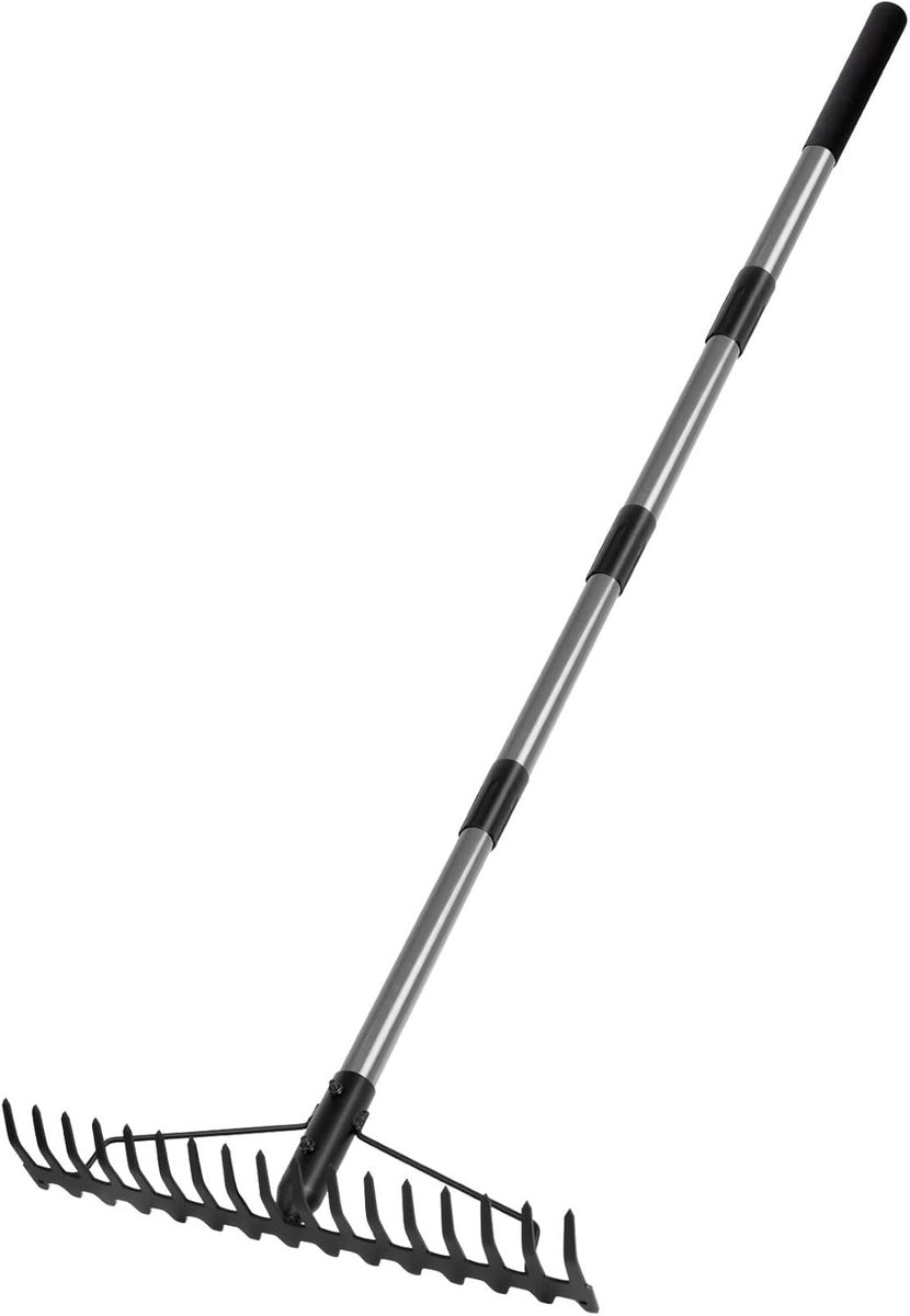 SnelShoppen - Walensee Tuinhark 165 cm - Metalen Hark met 17 Stalen Tanden en Roestvrijstalen Handgreep - Ideaal voor Grond Losmaken en Gazon Niveller