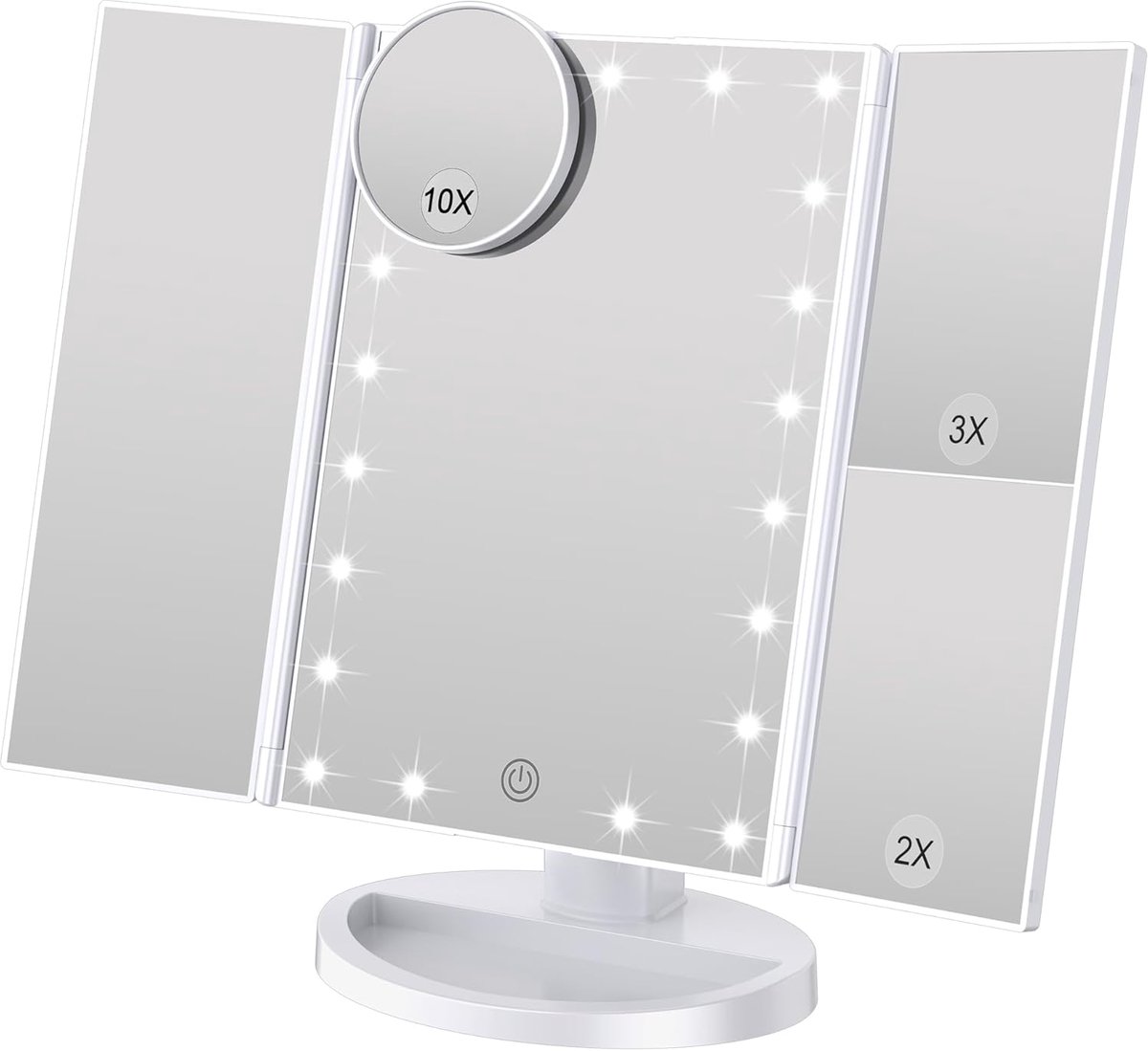 SnelShoppen - Verlichte Make-Up Spiegel in 3 Delen met 1x, 2x en 3x Vergroting, Natuurlijk LED-Licht, Aanraakscherm, Herlaadbaar, Perfect voor Thuis e