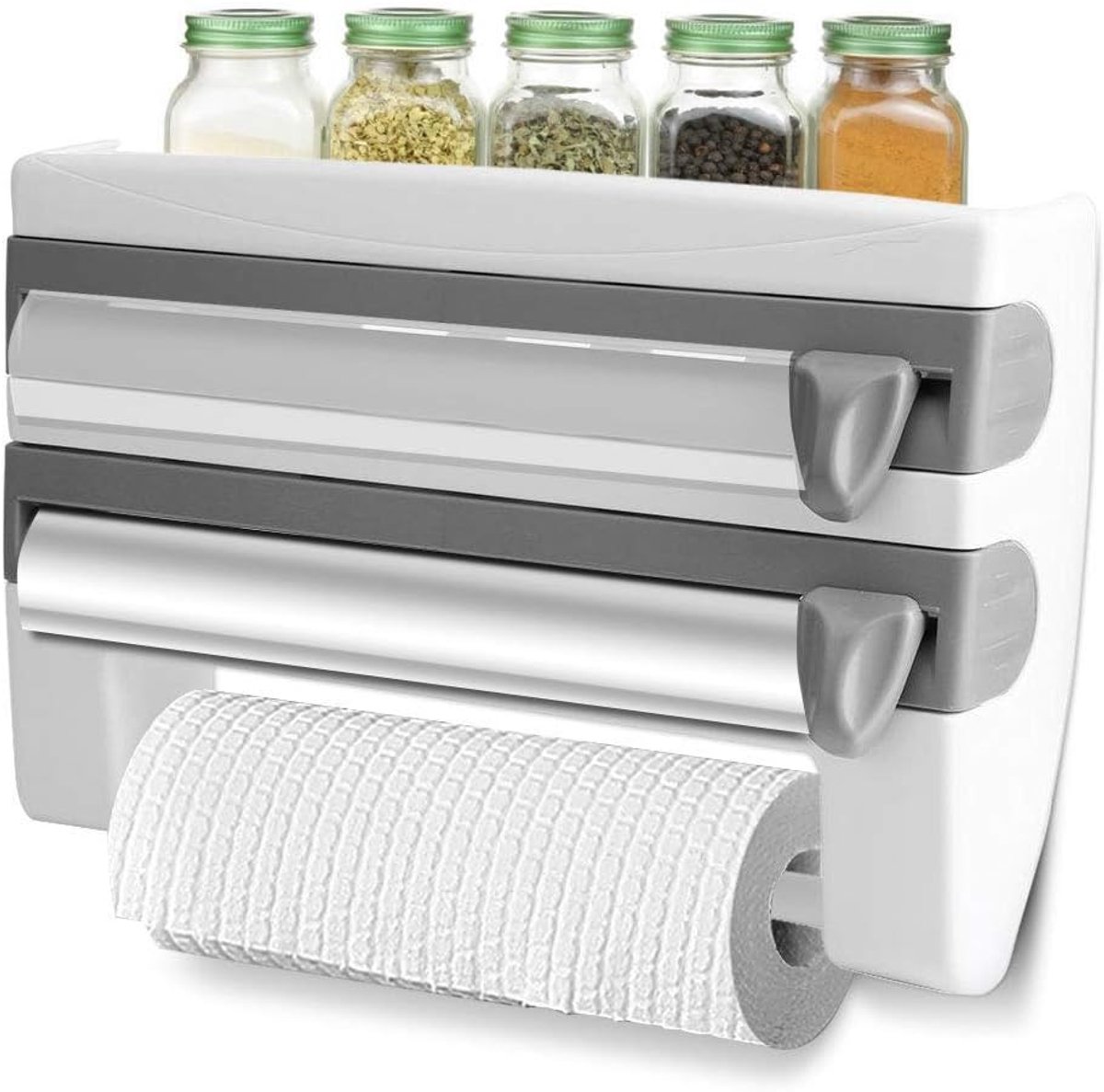 SnelShoppen - Keukenrolhouder Wandrolhouder, Folie Kleppen Film en Keuken Roll Dispenser, Keukenrol, Cling Film en Blik Folie Houder voor Keuken, Wit,