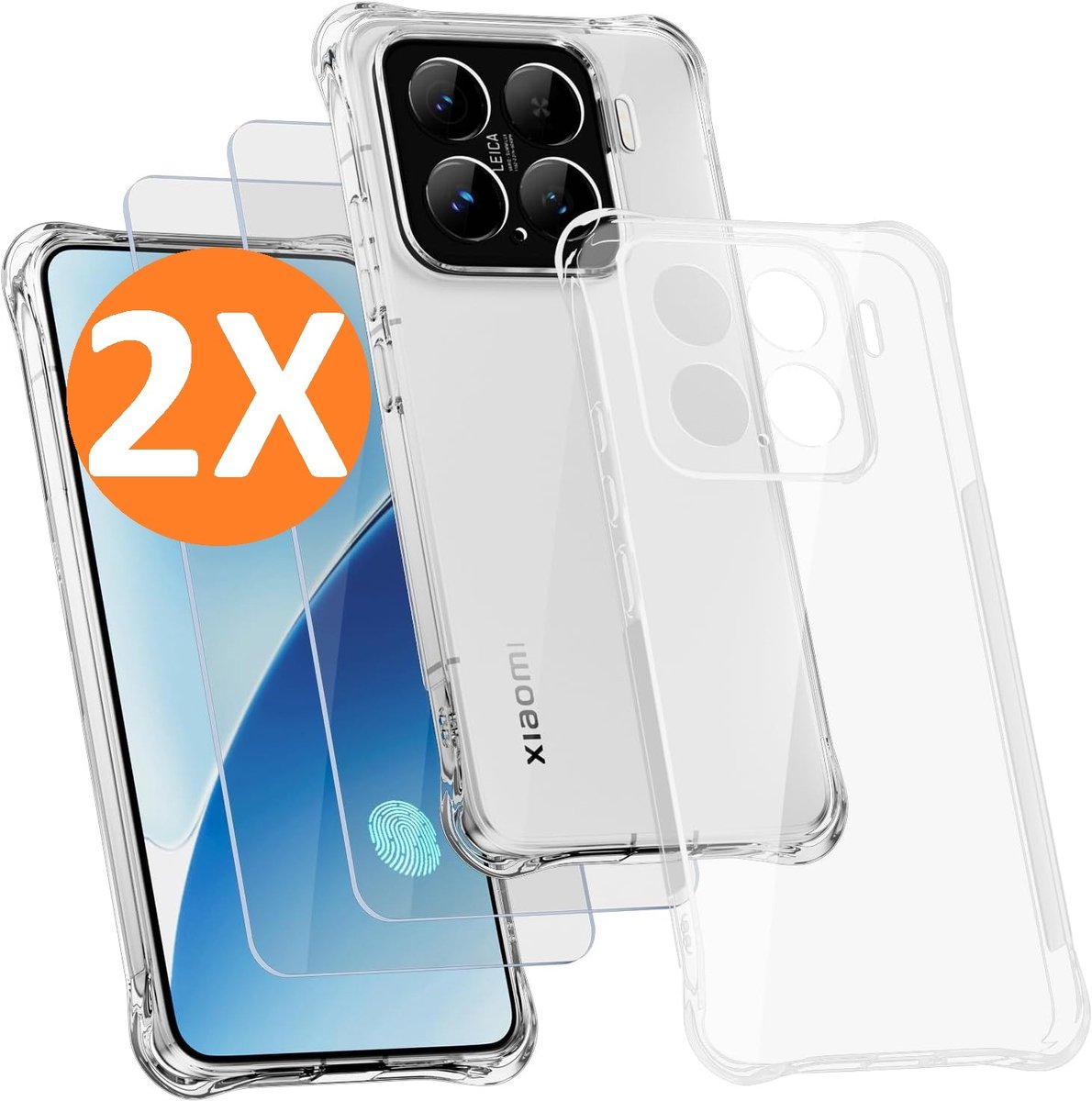Hoesje geschikt voor Xiaomi Mi 15 Hoesje transparant - Anti Shock silicone hoesje Xiaomi Mi 15 case met 2 Pack Screenprotector tempered glass voor Xiaomi Mi 15