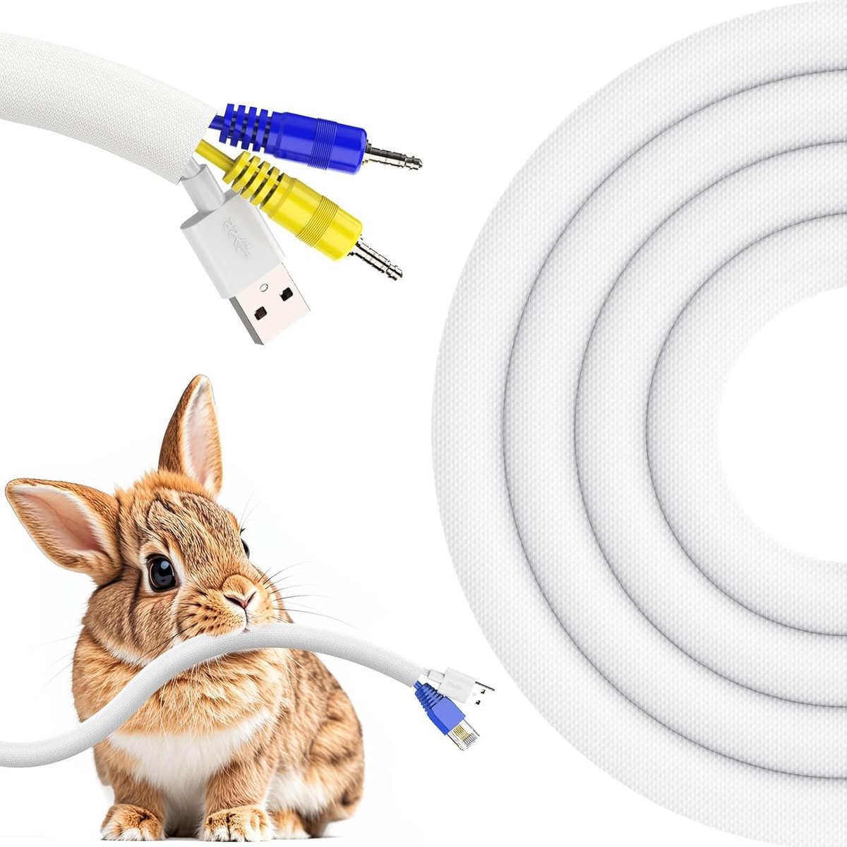 Kabelbescherming van 3 meter - 9,5 mm, witte kabelhoes voorkomt knagen door huisdieren, inclusief 8 kabelbinders en duurzame bescherming voor kabels