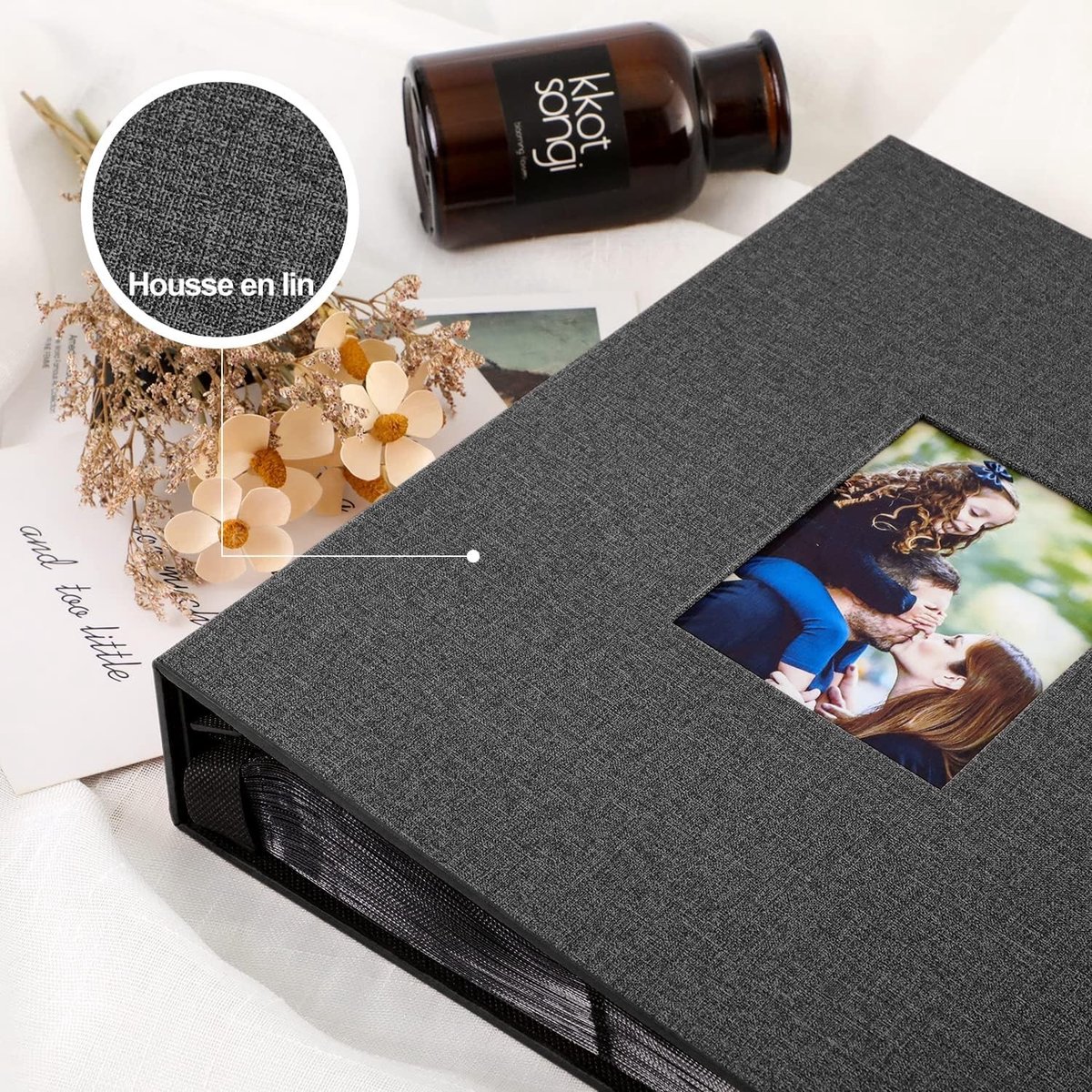 Fotoalbum 10 x 15 cm met 1000 vakken - Groot formaat linnen album voor horizontale en verticale foto's in zwart