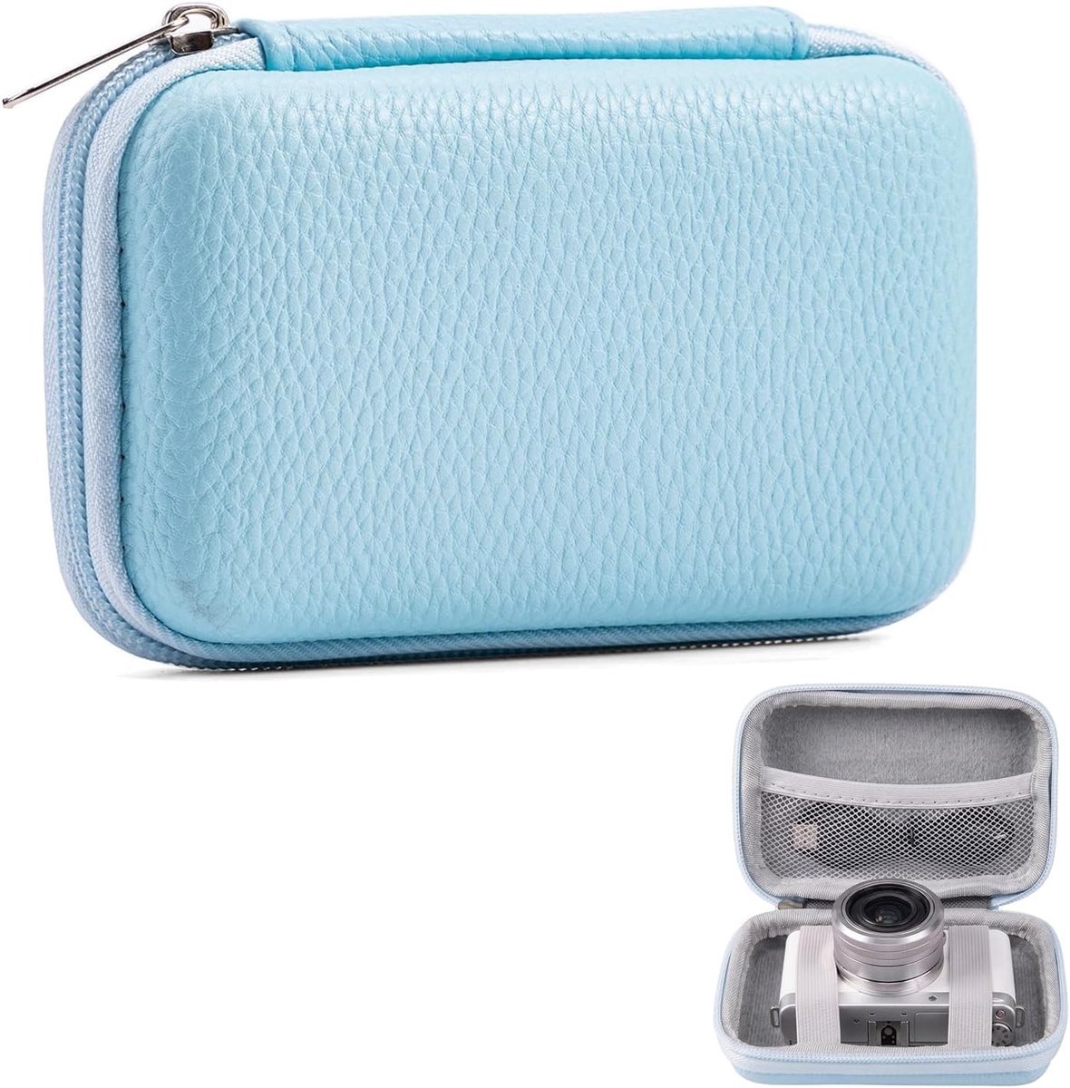 Krasbestendige hoes voor compacte camera's met netvak voor USB-kabels, pluche binnenkant en hoge dichtheid