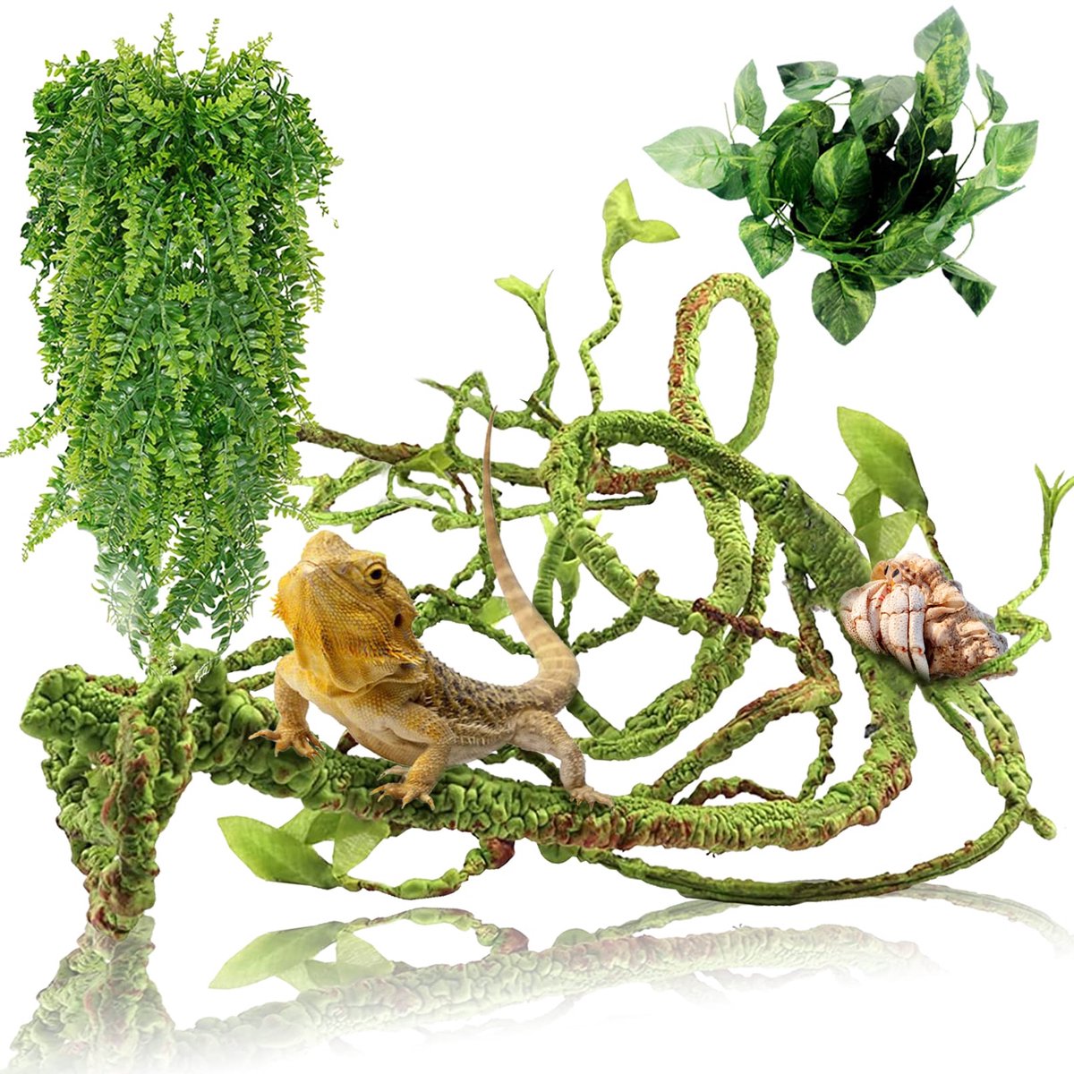 SnelShoppen - Buigbare Jungle Klimmen Wijnstok Terrarium Tak met Flexibele Plastic Bladeren - Decoratie voor Baardraak, Hagedis, Kikker en Slang - Ide