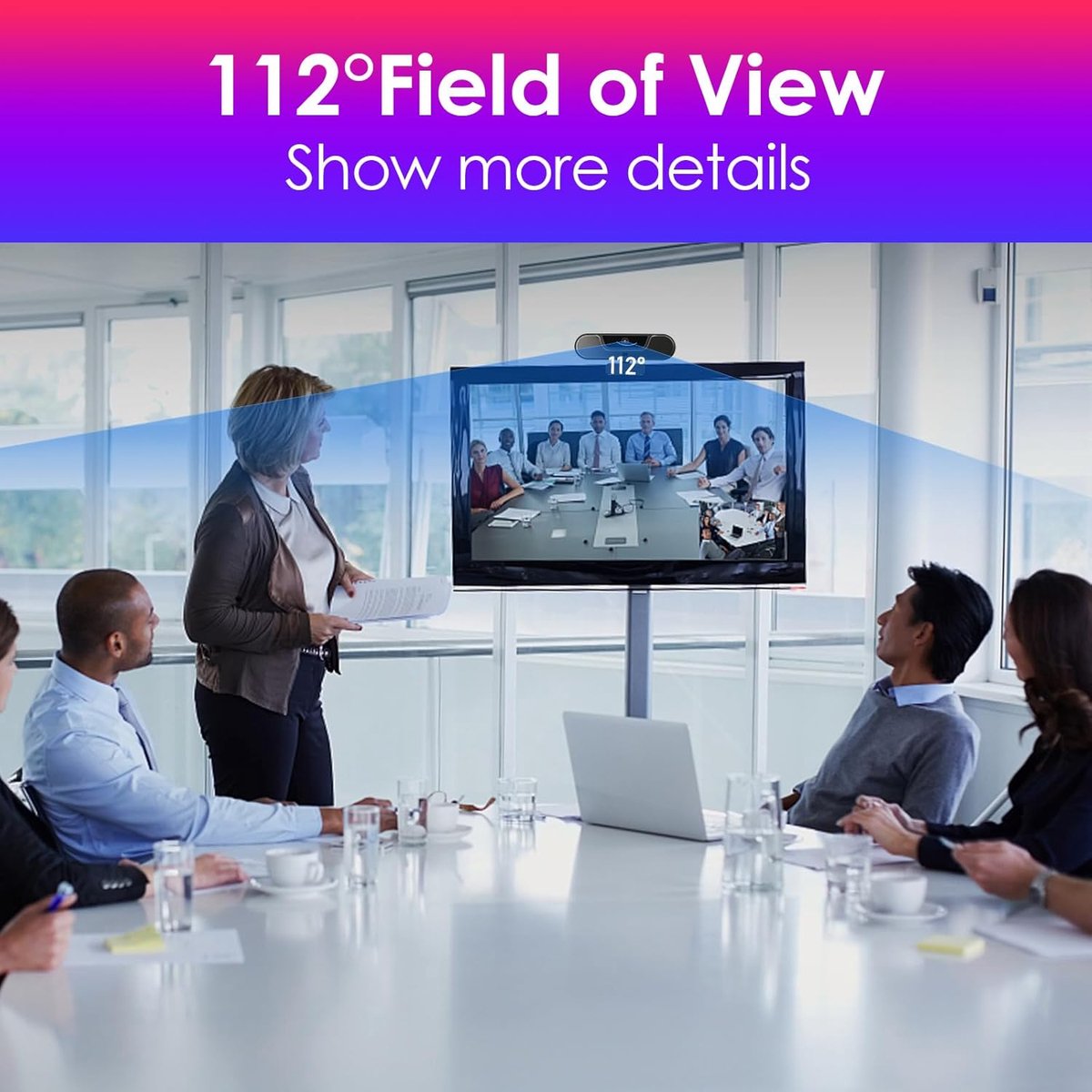 4K Webcam - Conferentie Camera - Videobellen en Vergaderen - Met Microfoon en Luidspreker - 112° Groothoek - Zwart thumbnail 6