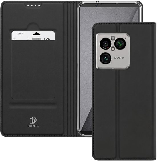 Étui Dux Ducis noir avec porte-cartes et découpe pour appareil photo pour Sony Xperia 1 VIII.