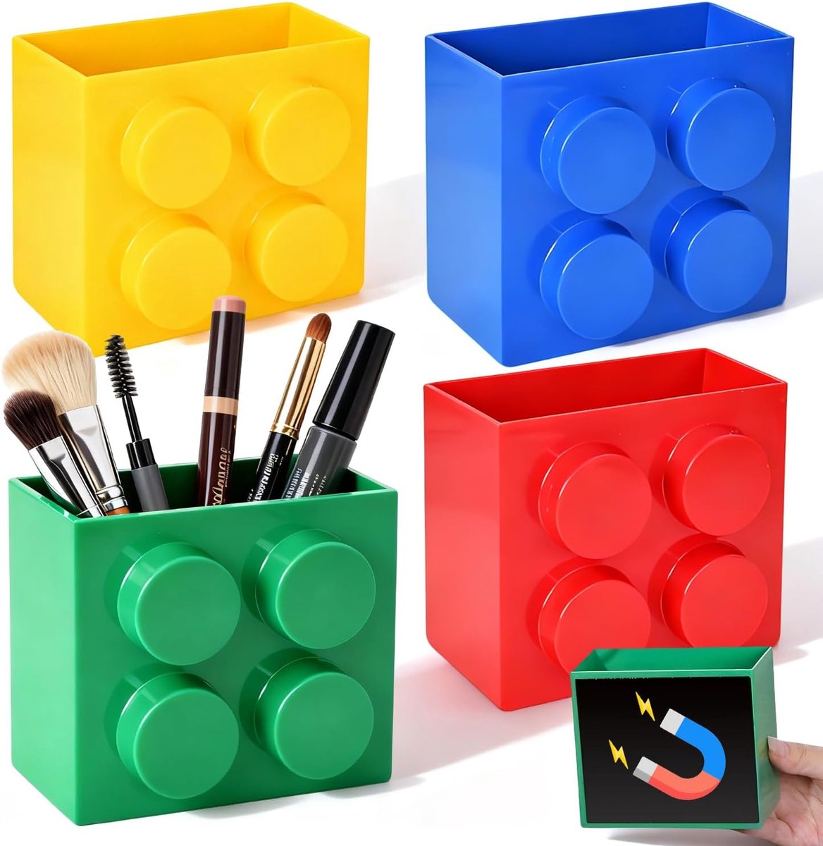 SnelShoppen - Magnetische Pennenhouders van Bouwstenen, Makkelijk Wandmontage, 4 Stuks, Multikleur, Organizer voor Kantoor, Thuis, School, Werkkamer e