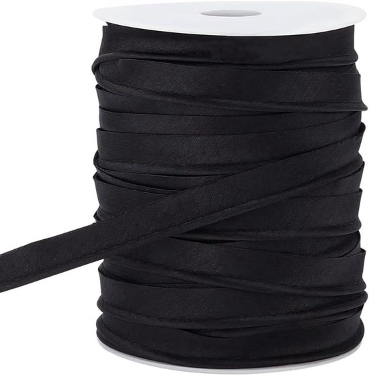 Zwart Biasband 50 meter voor Buisleidingen en Decoratie - Polyester Vouwkoord 12 mm - Ideaal voor Afwerken Buis, Behang - Stevig en Duurzaam - Makkelijk te Gebruiken