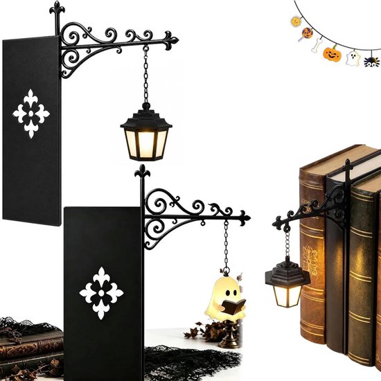 Foto: Bibliotheeklantaarn 2 sttuks retro leesnachtlampje boekensteun metaal decoratieve boekenplankverlichting antieke led boekenhoeklamp cadeau voor boekenliefhebbers halloween voor halloweenversieringen klas of als een bibliotheekthema