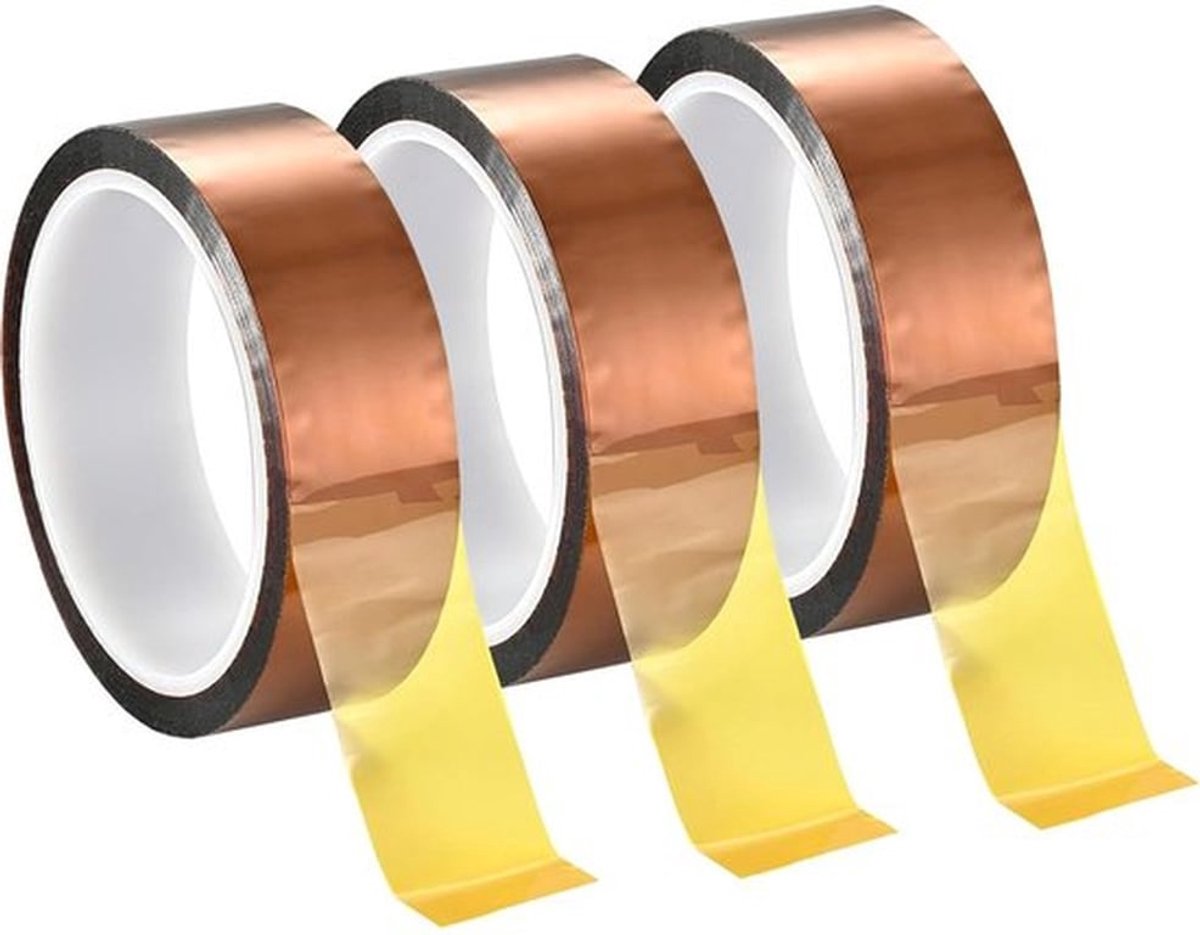 Hittebestendig tape 3D-printer 3 rollen | Polyimide isolatietape | Sublimatie printplaten | Elektronische isolatie | 33m (30mm)