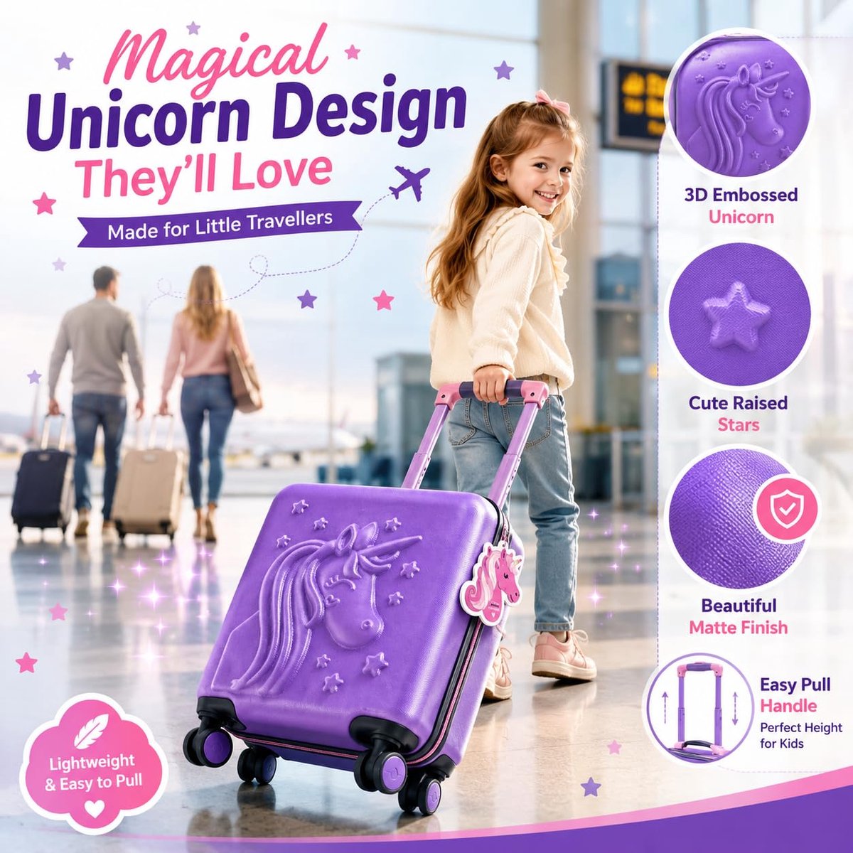 SnelShoppen - Kids Eenhoorn Cabine Koffer 40x30x20cm Hard Shell Onderstoel Spinner Case Groen voor Kinderen - Ideaal voor Vakantie, Feest of School