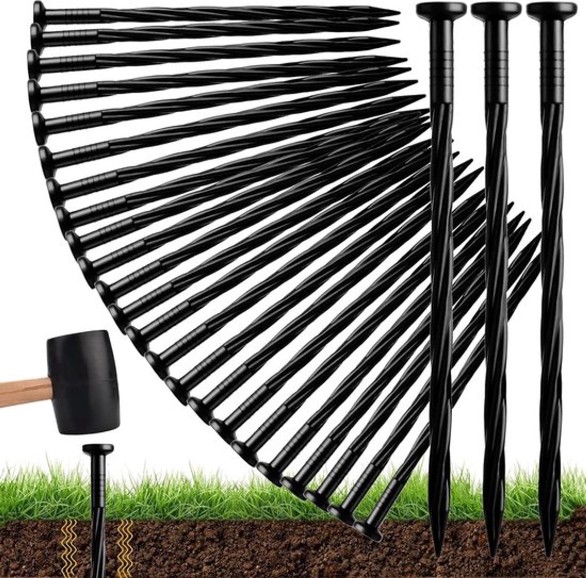 50 Stuks 20CM Plastic Landscape Verankering Spijkers, Spiralen voor Tent, Onkruidbestrijding en Kunstgras