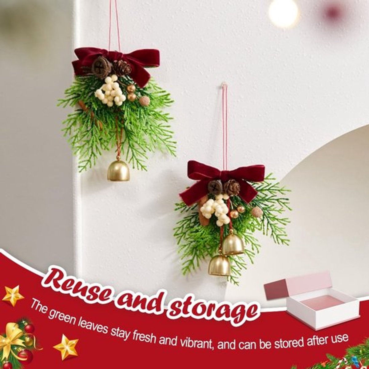 Kerstboog 2 Stuks - Decoratie met Bellen/Dennenappels - Eenvoudige Installatie - Voor Kerstboom/Krans - Duurzaam Ontwerp - Geschikt voor Binnen/Buiten - Kerstdecoratie