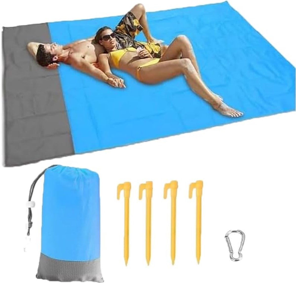 KZQ Zandvrij strandkleed extra groot 210x200 cm - Waterafstotend nylon - Draagbare picknickmat voor reizen kamperen en wandelen - Lichtgewicht en gezinsvriendelijk - Blauw