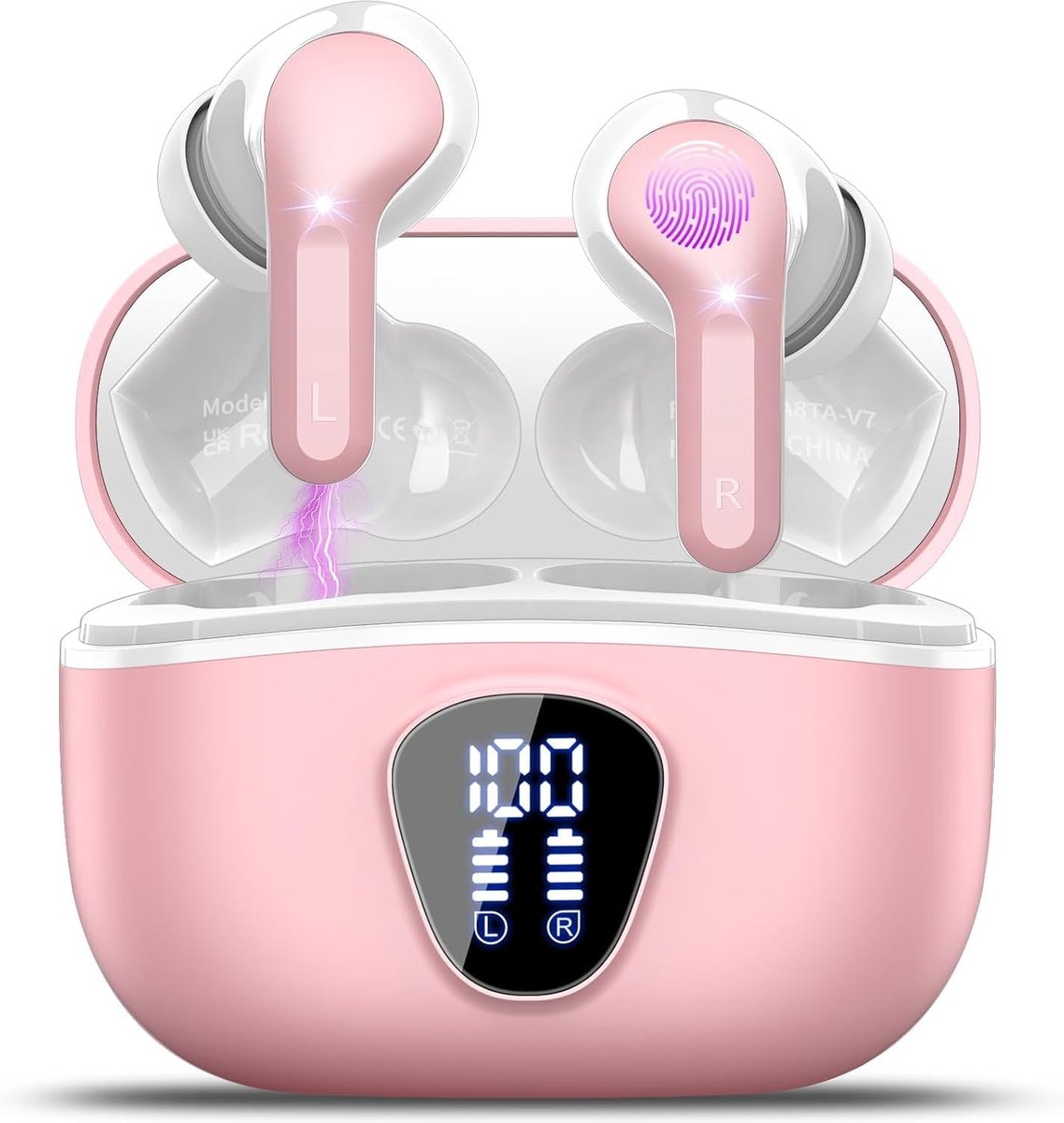 SnelShoppen - Bluetooth-hoofdtelefoon 5.3 Stereo Hifi met 4 HD-microfoons, Draadloze In Ear Hoofdtelefoon met ENC Ruisonderdrukking, 40 Uur Batterij,