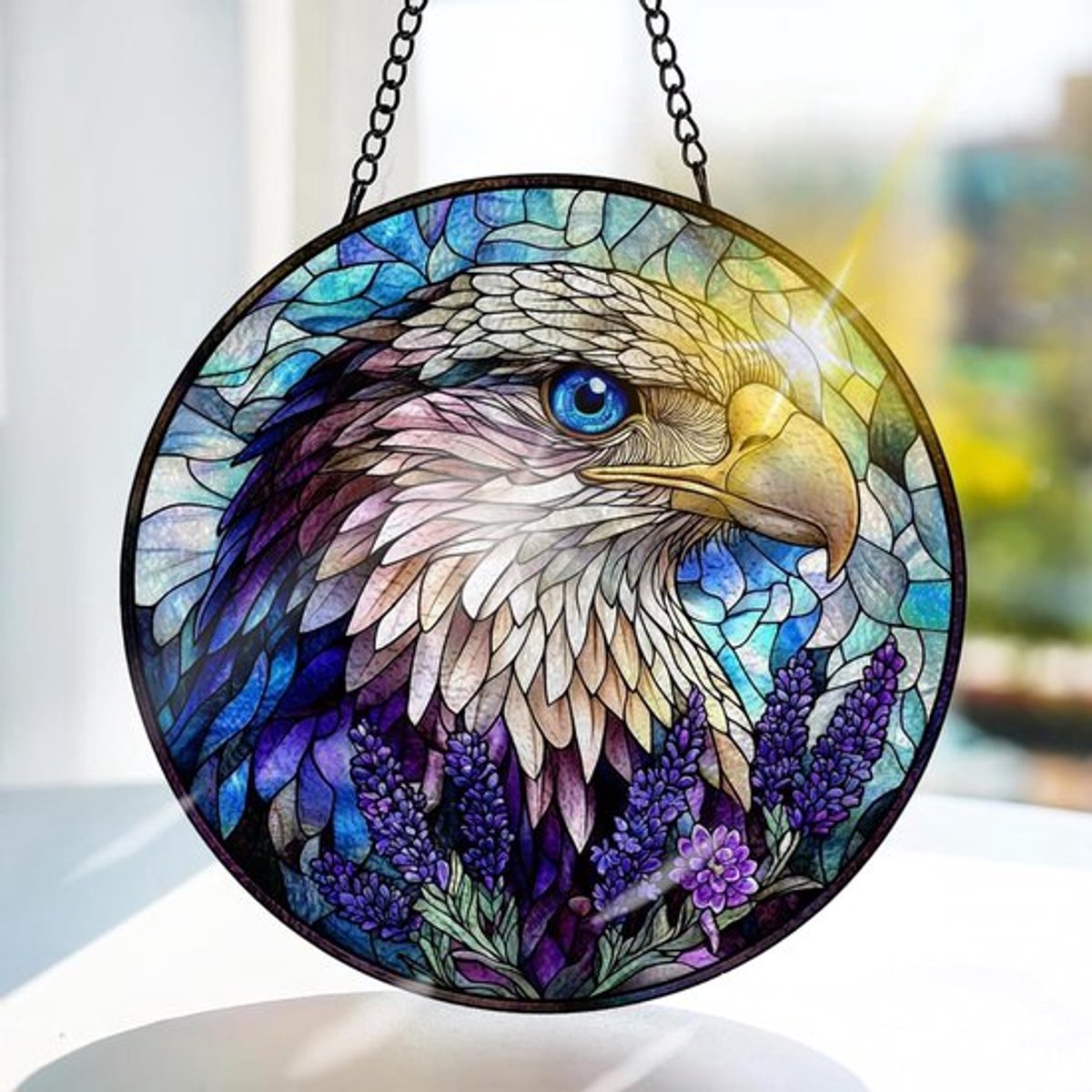 Gekleurde Glazen Hangdecoratie van een Arend - Unieke Raamdecoratie voor Tuin, Deur en Kerst, Handgemaakte Zonschijnvanger 20x20cm