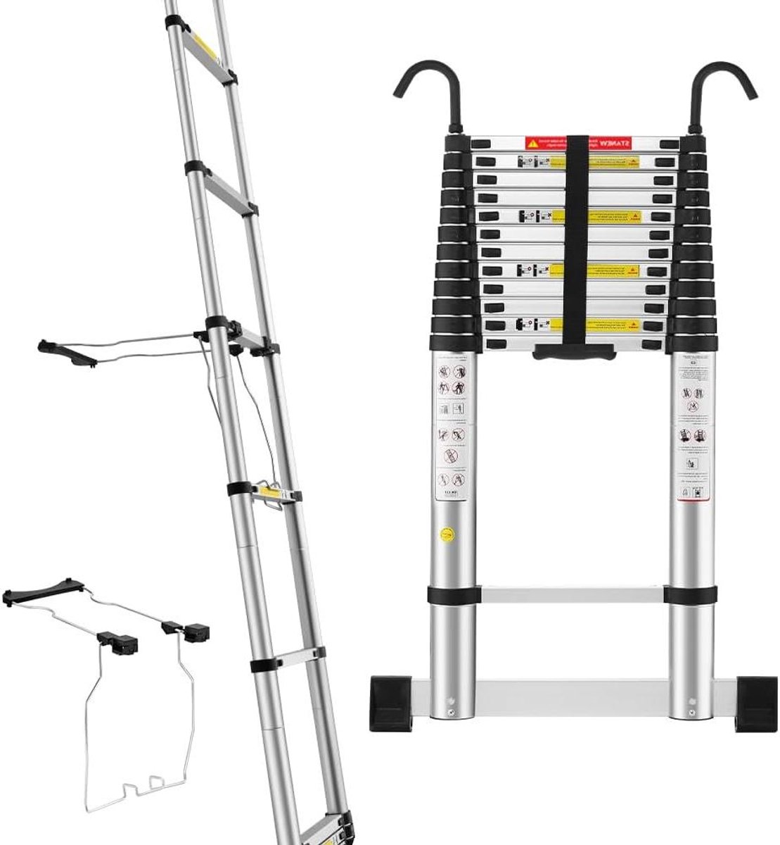 Telescopische Ladder - Vouwladder Aluminium - Veilig Werken - Met Stabilisator - 5 Meter - Aluminium