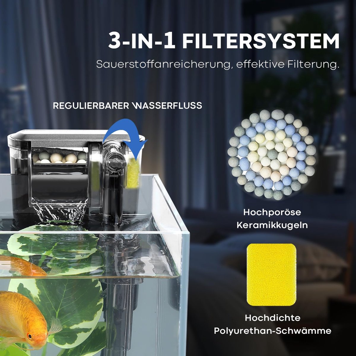 SnelShoppen - Desktop Betta Klein Aquarium Glazen 5 Liter Complete Set met Zelfreinigend Filtersysteem, Helder LED Licht, Grind, Plant en Reinigingsge thumbnail 5