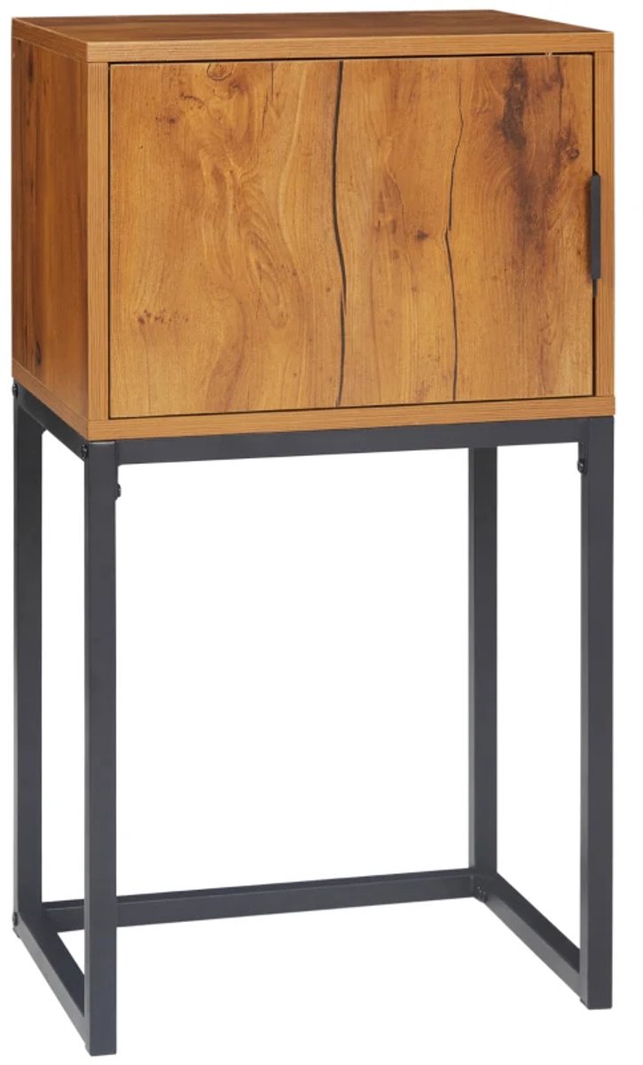 Opbergkasten - Industriële Design Consoletafel en Bijzettafel - Dressoir met 1 Kast - Natuurlijk Hout en Zwart