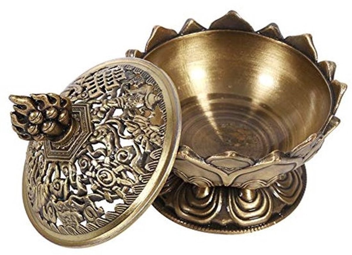 Gouden metalen kom wierookbrander zinklegering wierookkegelbrander houder lotuskom houtskool wierookbrander voor thuis ambacht decoratie (brons)