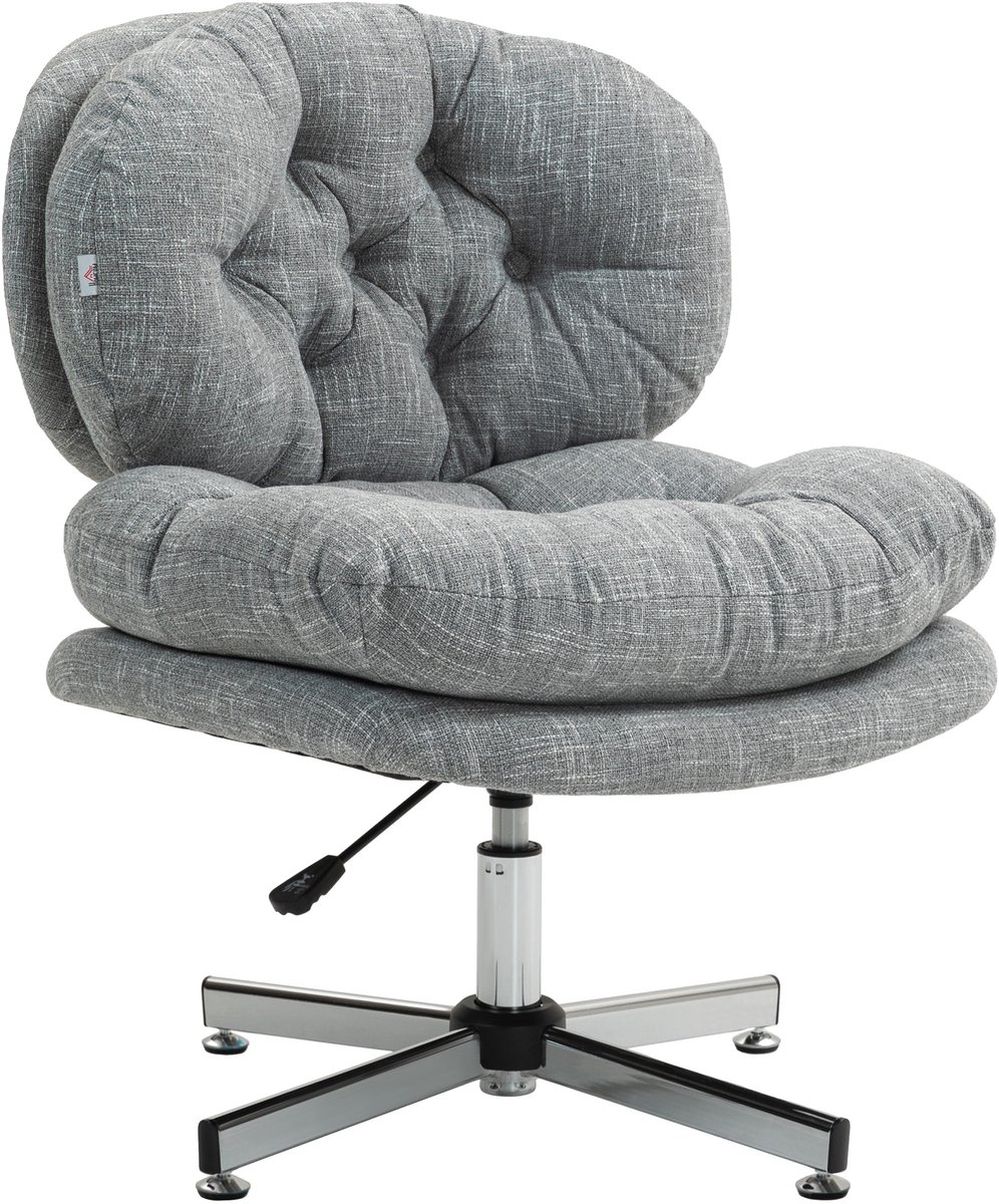 Grijze Bureaustoel 65 x 65 x 84-94 cm, Ergonomische Draaistoel Zonder Armleuningen, Hoogteverstelbare Computerstoel, Gestoffeerde Zitting, Schrijfstoel, Kantoorstoel, 360° Draaibaar, Comfortabel en Stevig, Tot 120 kg