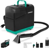 Zwarte en turquoise VONROC vlekkenreiniger met stoomfunctie, slang en opzetstukken.