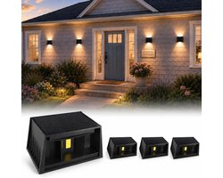 Merkloos 4 pcs Moderne Vierkante Zwarte Verstelbare Op- En Neerwaartse Zonne-Wandlamp voor Buiten IP65 Waterdichte 3000K Wandlamp Op Zonne-Energie voor Tuin,…