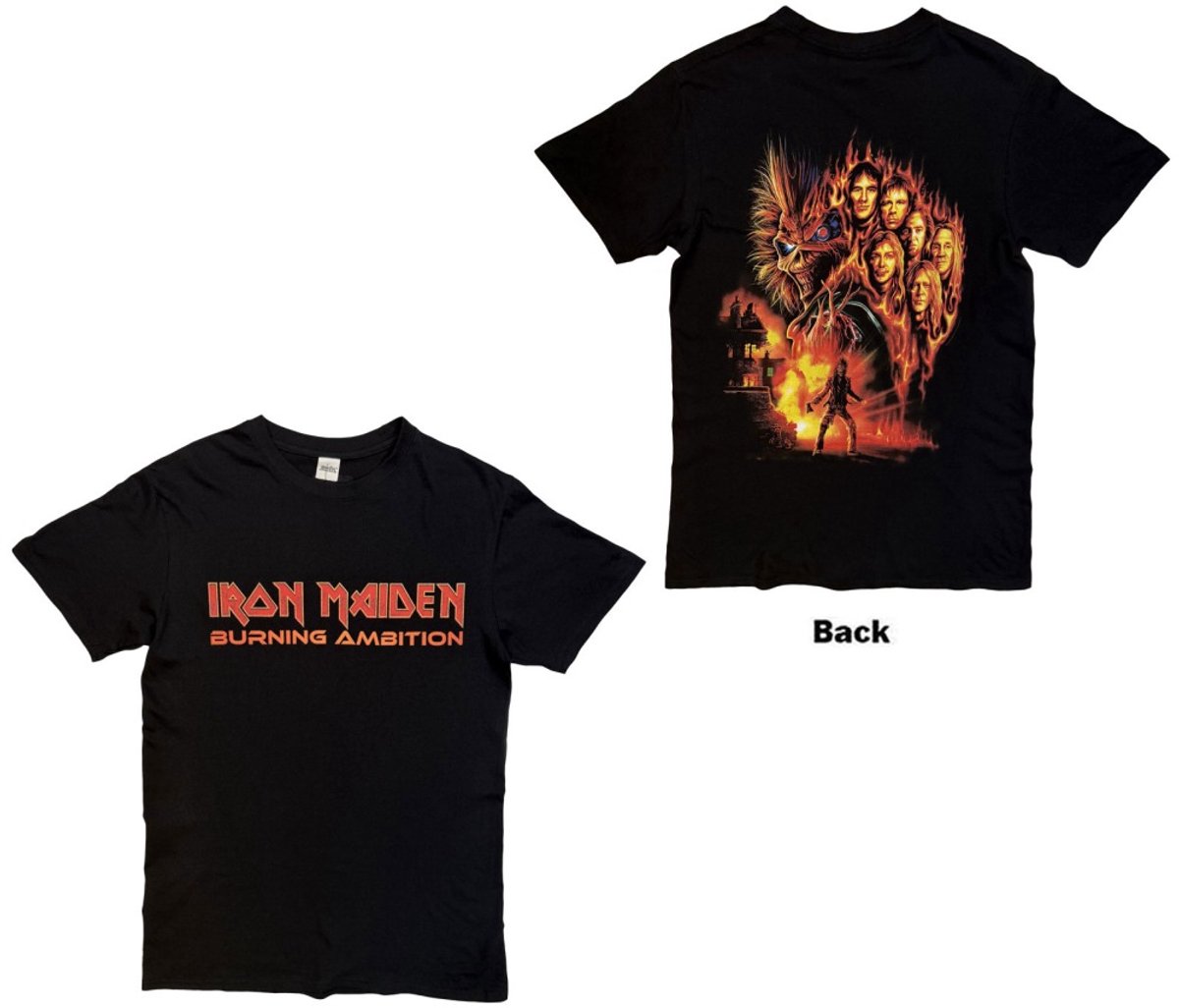 Iron Maiden - Burning Ambition Text Logo Heren Tshirt - L - Zwart