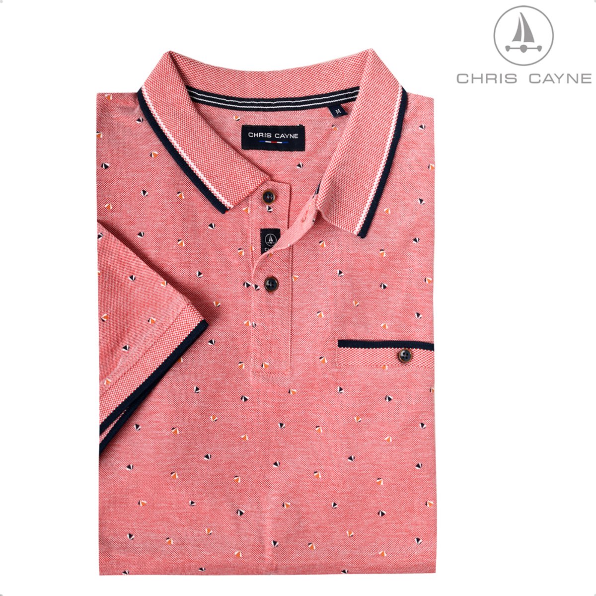 CHRIS CAYNE heren poloshirt - Rood - L - Heren - Knopen - Borstzak - Piqué - Geprint - 100% Katoen