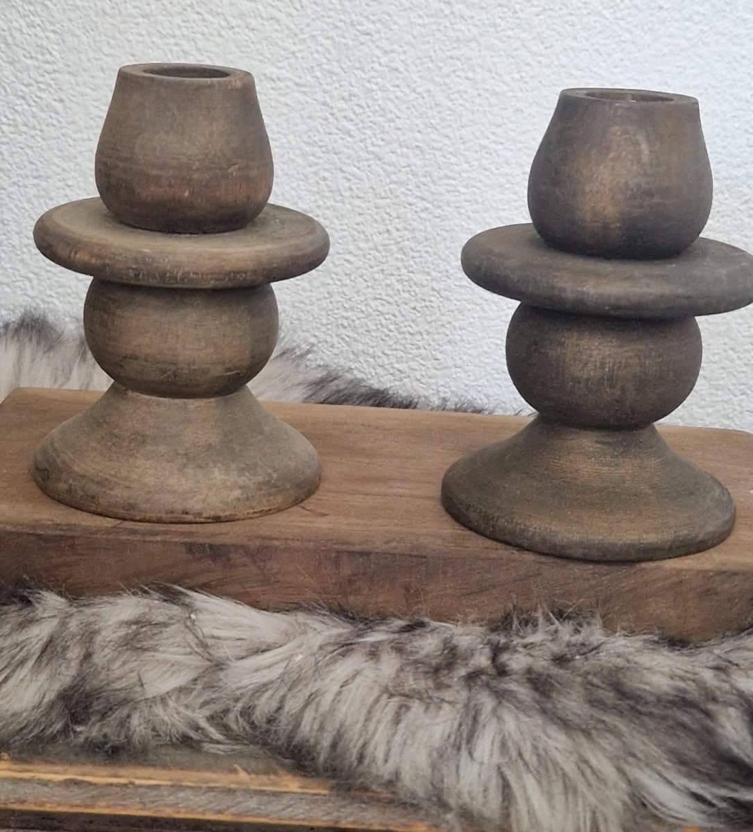 Houten sier kandelaar set van 2