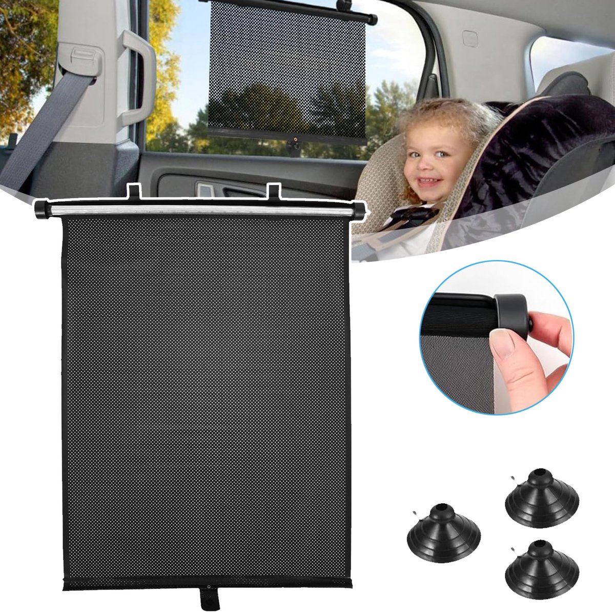 Zonnescherm Voor Zijruiten Van De Auto - Autoraamzonwering Rolgordijn - Uitschuifbaar Zonnescherm - Uv-Zonbescherming Voor Baby's