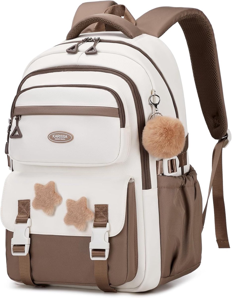 VHV Rugzakken - Schooltas voor meisjes - Waterdichte rugzak voor meisjes - School rugtas - lichtgewicht schooltas - Rugzakken met grote capaciteit voor Meisjes en Jongens - ademende en comfortabele schoolrugzak - Koffiebruin