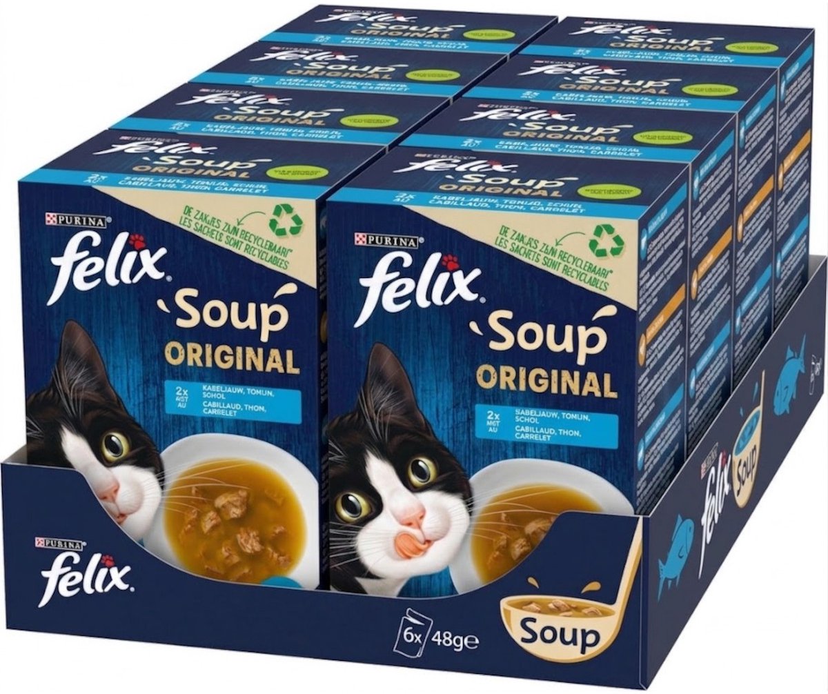 Felix Felix Soup Time Vis Kabeljauw Tonijn Schol - Multipack - Katten Natvoer - 2304g (8x6x48g)