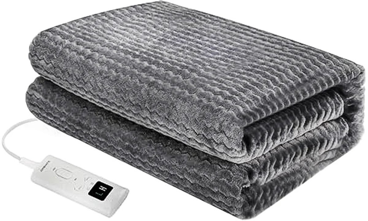 Lifero Elektrische Deken - Plaid Verwarmd - Warmtedeken - 9 Warmtestanden - Warmte Dekentje - Verwarmde Sprei - Grijs - Flanel