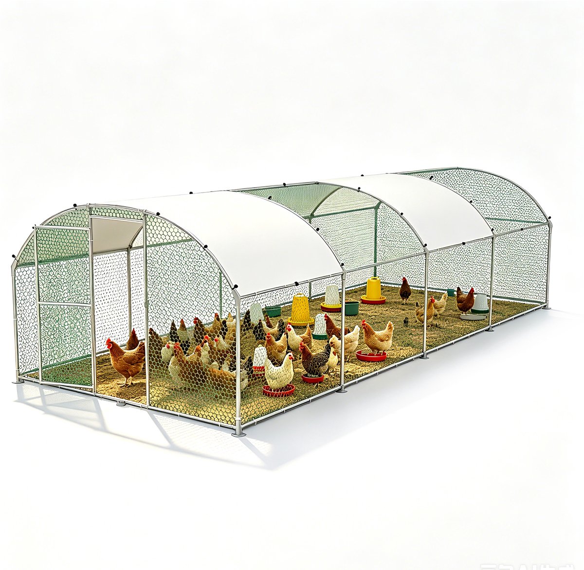 ACXIN Kippenhok Outdoor Ren - Gegalvaniseerd Stalen Pluimvee Huis - Vergrendelbare Deur Koepeldak - 3x8 m