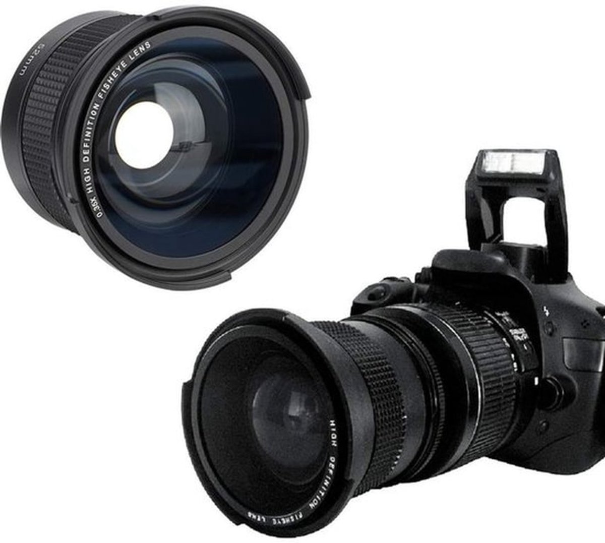 Groothoeklens 0,35X - Fisheye-lens - Waterdicht - Krasbestendig - 52 mm - Inclusief Opbergtas - Camera Lens