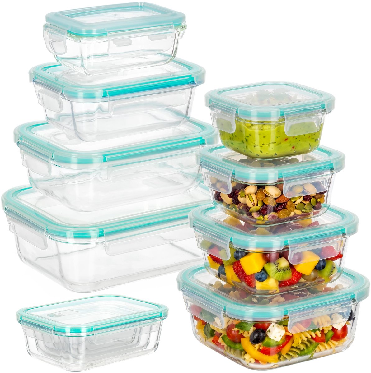 Springos Voedselcontainer - Voorraadpot - Tempratuurbestendig - Keukenaccessoire - Set Van 8 - Borosilicaatglas - Kunststof