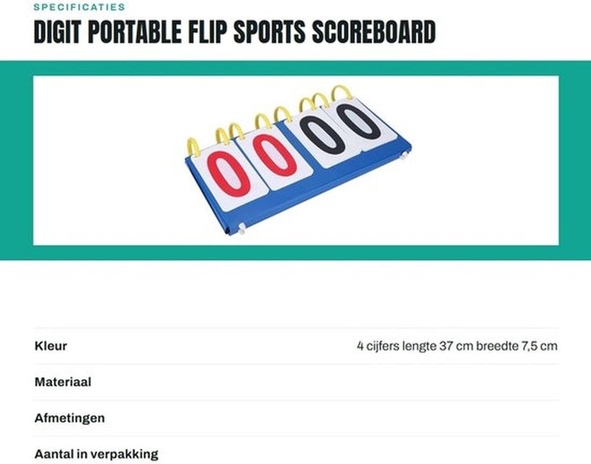 Scorebord 3/4-cijferig - Duurzaam PVC - Waterdicht - Tafeltennis/Basketbal - Lichtgewicht - Afmetingen 26x17,5 cm / 37x17,5 cm - Sportscorebord