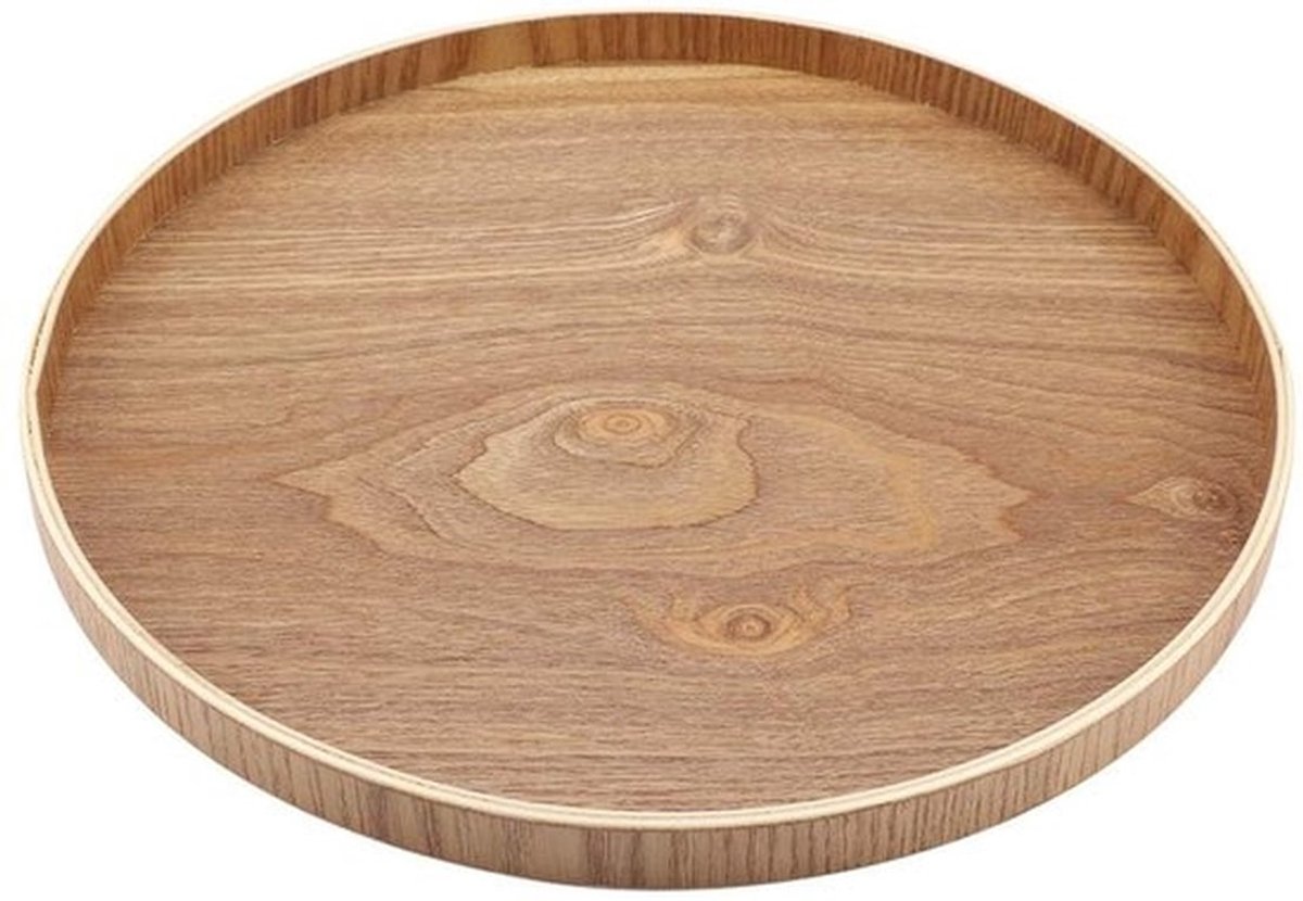 Dienblad Houten - Dienblad Rond 33cm - Serveerschaal - Antislip - Duurzaam - Uniek Ontwerp