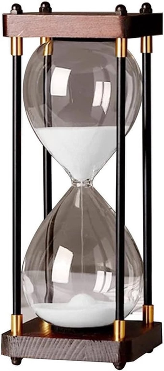 Zandloper 60 Minuten - Houten Basis - Retro Glasdecoratie - Perfect voor Bruiloft - Creatief Cadeau - Hoogwaardig Materiaal - Tijdmeter