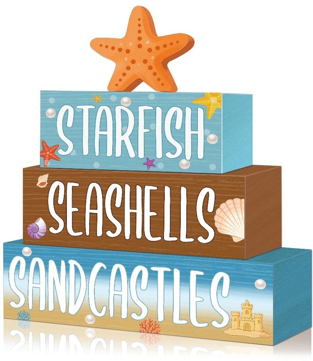 Solidchoice - Set van 4 Houten Strand Tafeldecoraties met Oceaanmotief