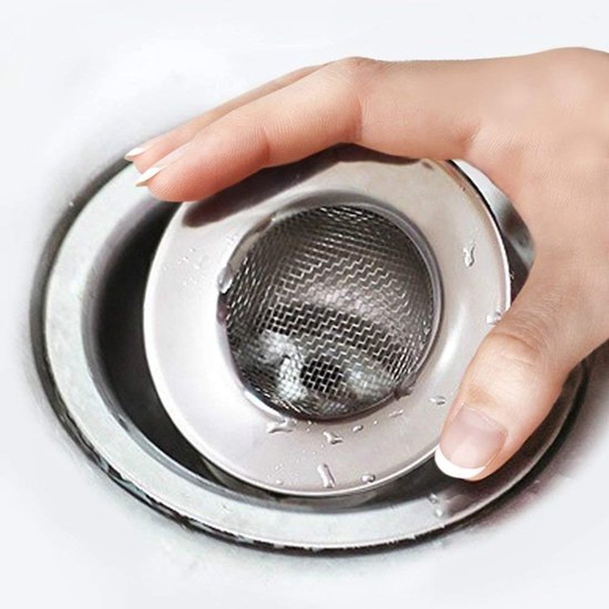Gootsteenzeefje Roestvrij Staal - Afvoerfilter - Haarvanger - Bad- of Gootstenenfilter - Voorkomt Verstoppingen - Buitendiameter 7,6 cm