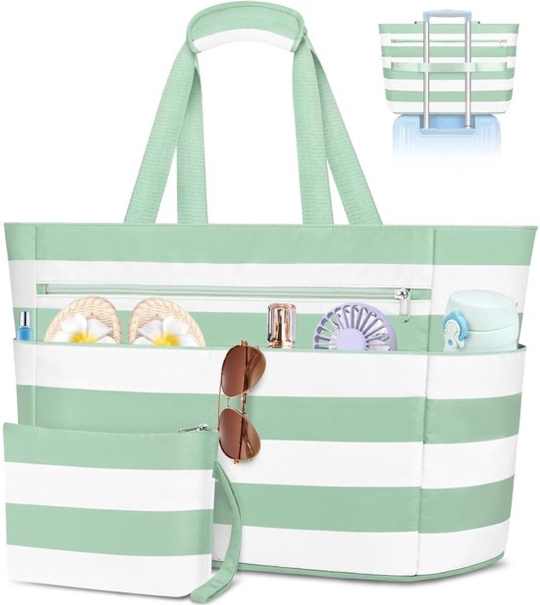 Grote Vouwbare Strandtas XXL met Rits - Waterdichte Familie Reis- en Zwemtas, Lichtgewicht Shopper voor Zomer en Sauna, 55L Capaciteit